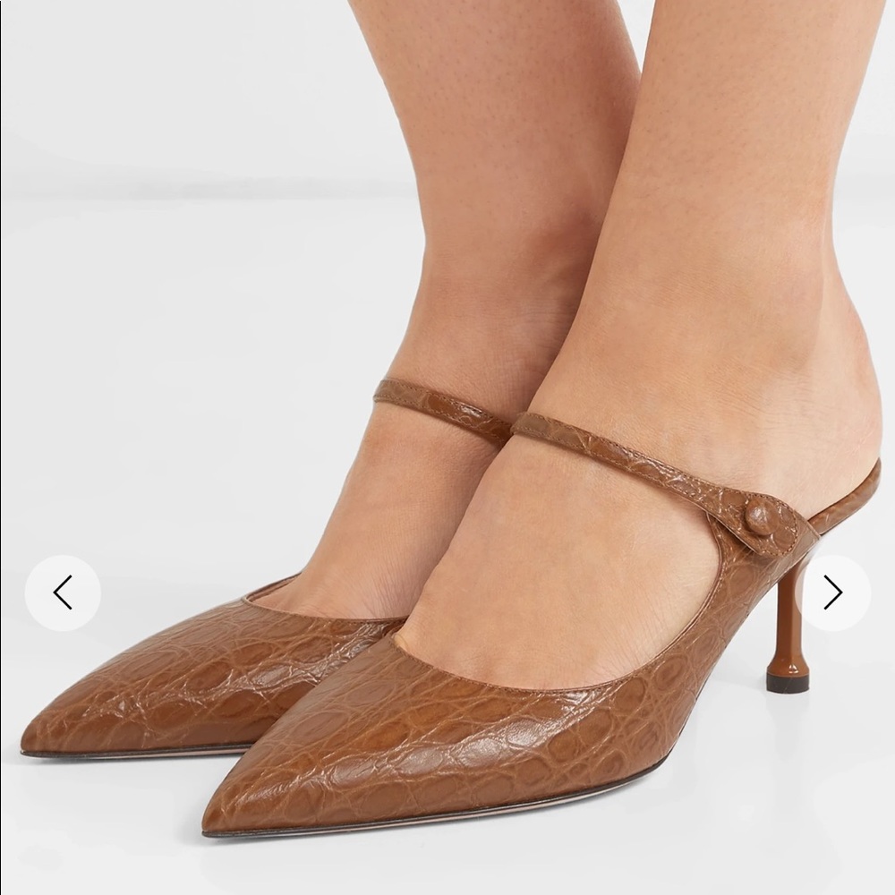 New Prada Tan Croc-Effect Mules 36